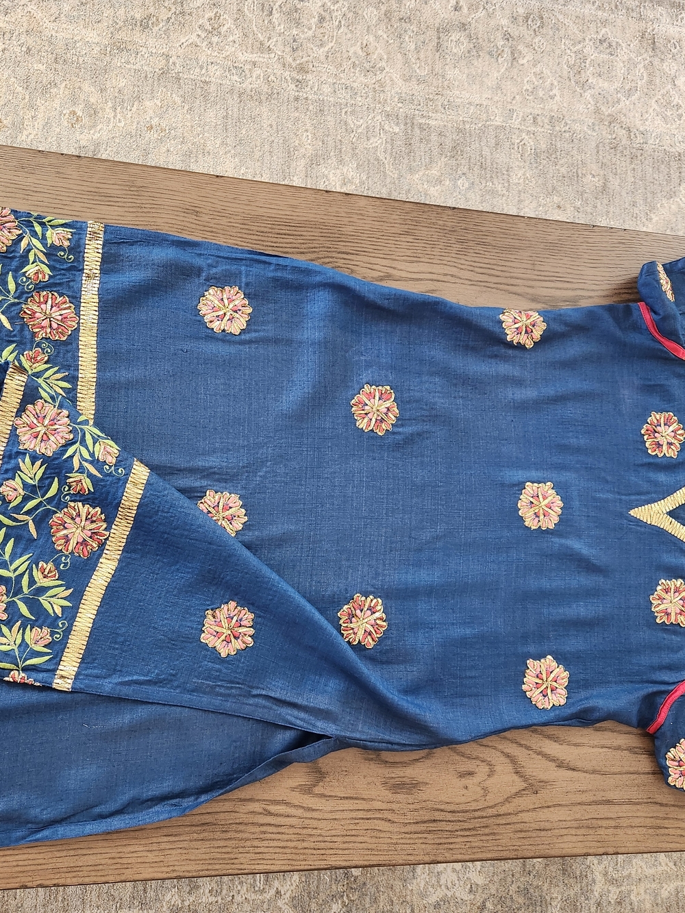 Women Indian Salwar Kameez Set - Navy Blue & Pink Embroidered - Picture 11 of 16